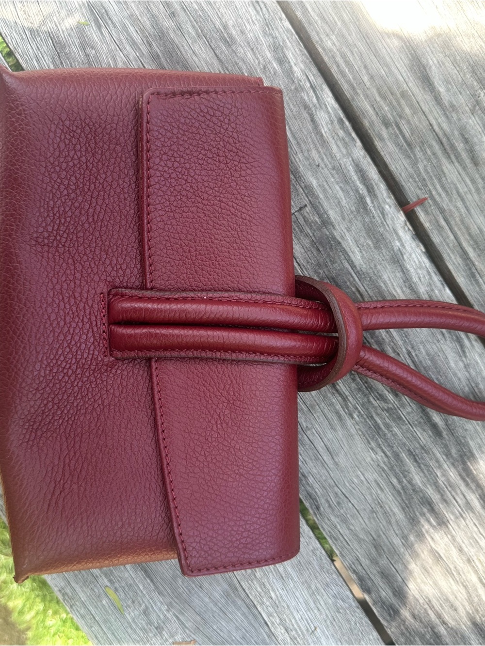 Pebbled Leather Drawstring Wristlet Clutch in Burgundy